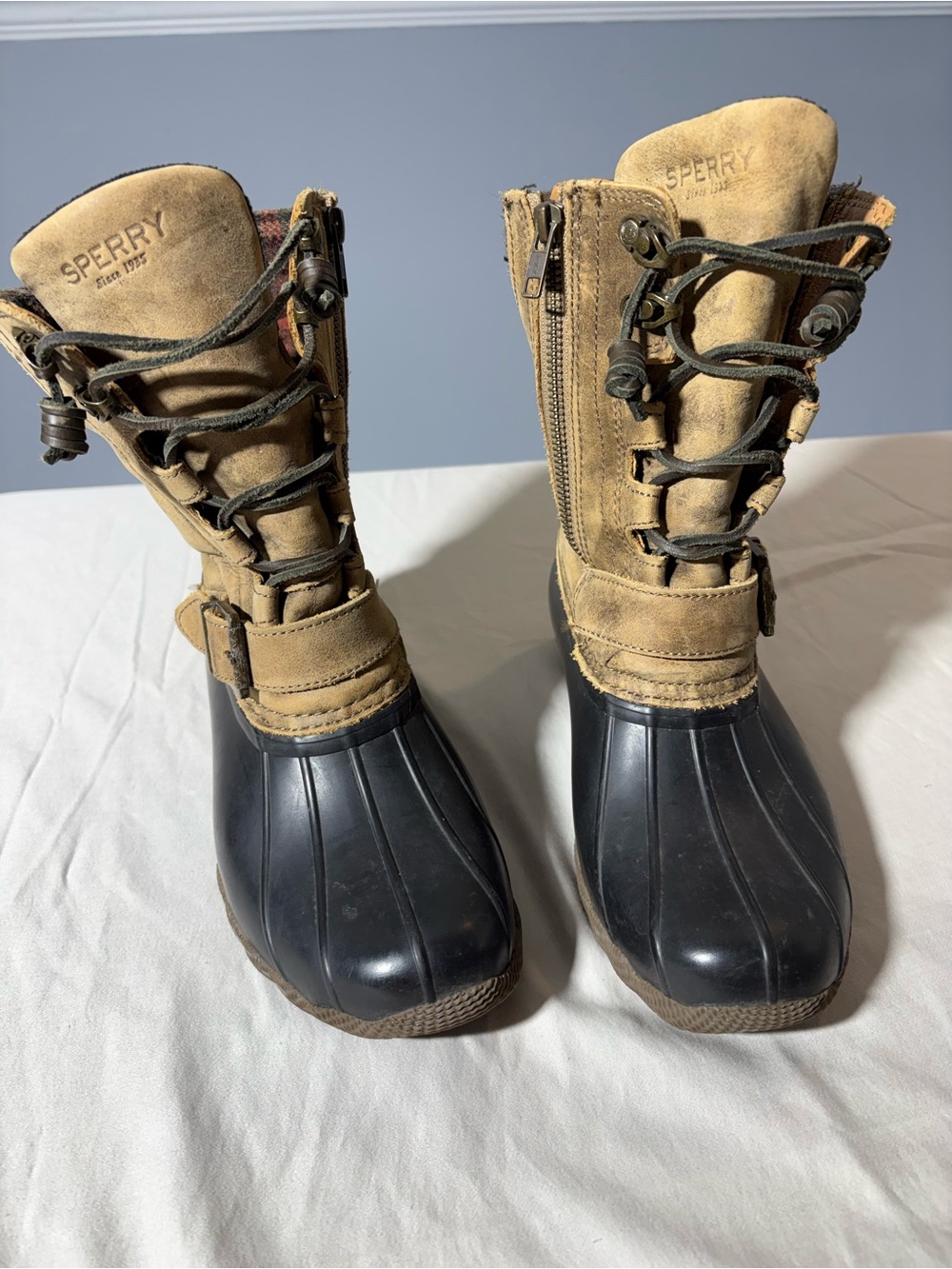 Sperry Tan Suede and Black Rubber Heel Duck Boot